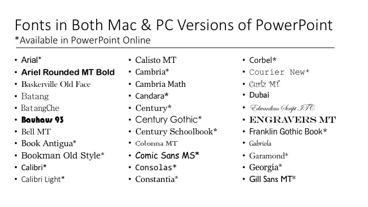 good fonts for pc to mac powerpoint